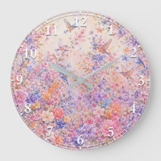 Reloj Redondo Grande Canto de Pájaros entre Flores
