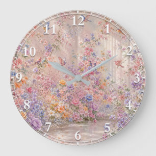 Reloj Redondo Grande Canto de Pájaros entre Flores