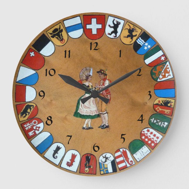 Reloj Redondo Grande Cantones y trajes de Suiza (Anverso)