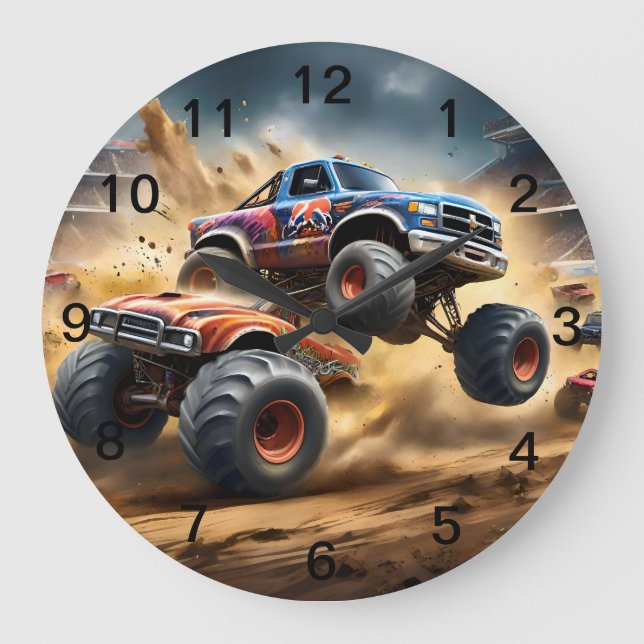 Reloj Redondo Grande Caos en las ruedas: Monster Truck Smash Derby, (Anverso)