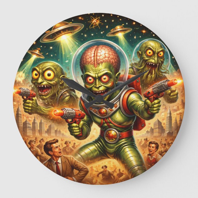 Reloj Redondo Grande Caos Marciano Retro Sci-Fi (Anverso)