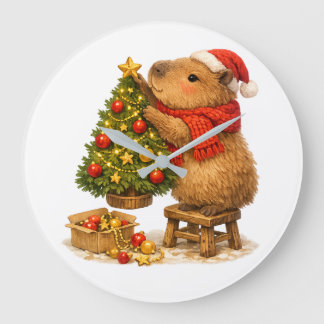 Reloj Redondo Grande Capibara de Navidad decorando el árbol