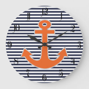 Reloj Redondo Grande Capitán Nautical del Ancla de Bordado Original