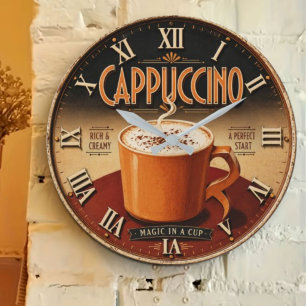Reloj Redondo Grande Cappuccino Vintage Coffee Bar Farmhouse Kitchen