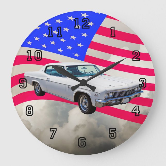 Reloj Redondo Grande Caprice De Chevrolet De 1966 Con Bandera Estadouni (Anverso)