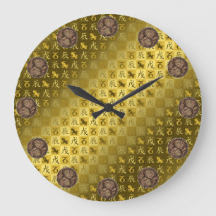 Reloj Redondo Grande Capricornio y Dragón de Tierra