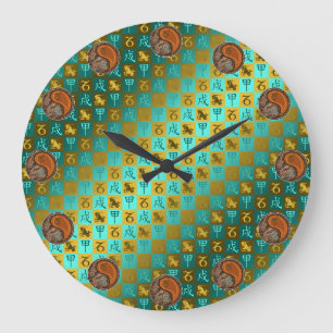 Reloj Redondo Grande Capricornio y Perro de Madera