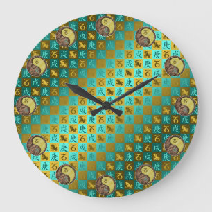 Reloj Redondo Grande Capricornio y Perro de Metal