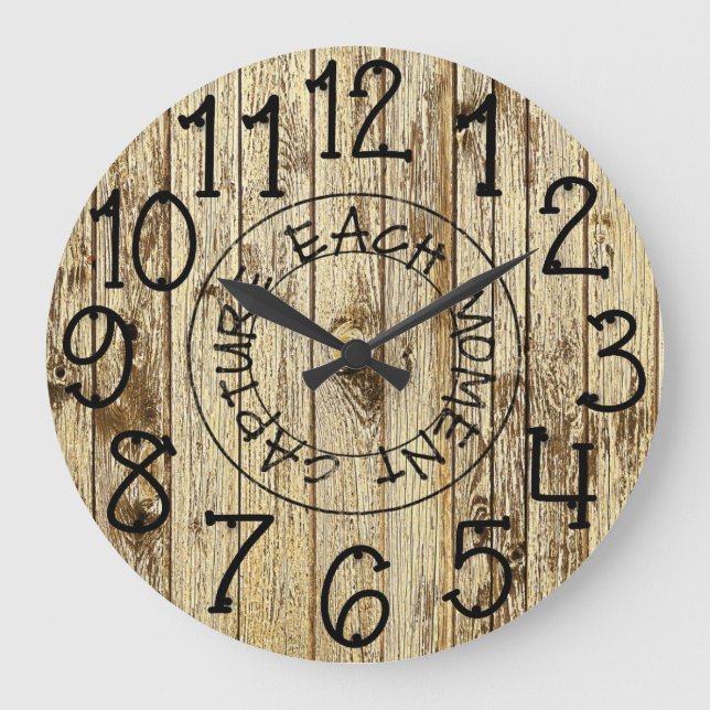 Reloj Redondo Grande Captura de madera personalizada rústica de Brown (Anverso)