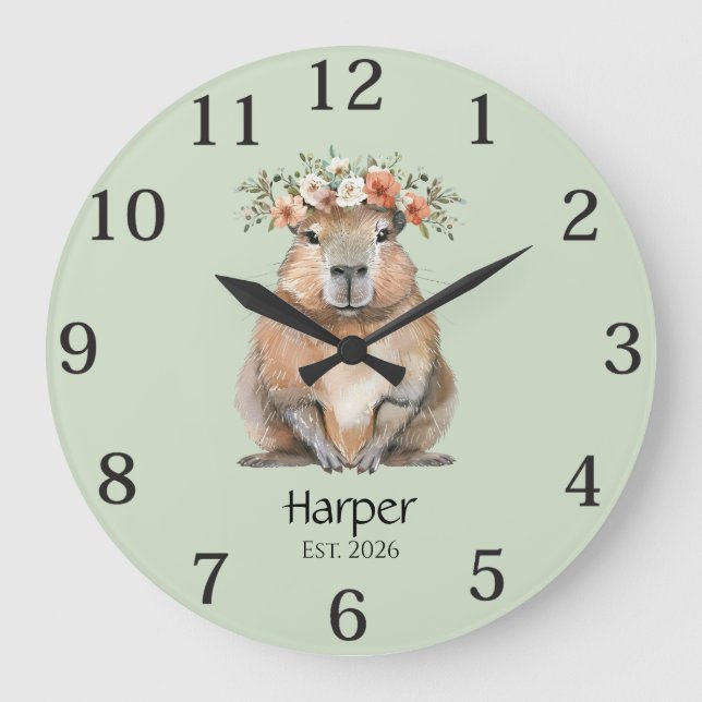 Reloj Redondo Grande Capybara Nursery Wall Clock • Personalized (Anverso)