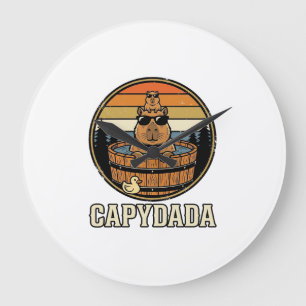 Reloj Redondo Grande Capydada Capybara Papá Diseño Vectorial Retro Bañe