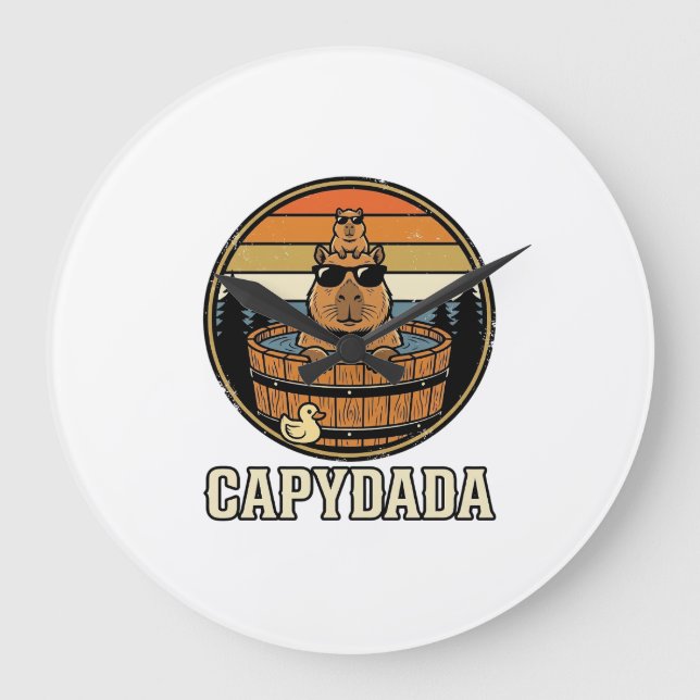Reloj Redondo Grande Capydada Capybara Papá Diseño Vectorial Retro Bañe (Anverso)