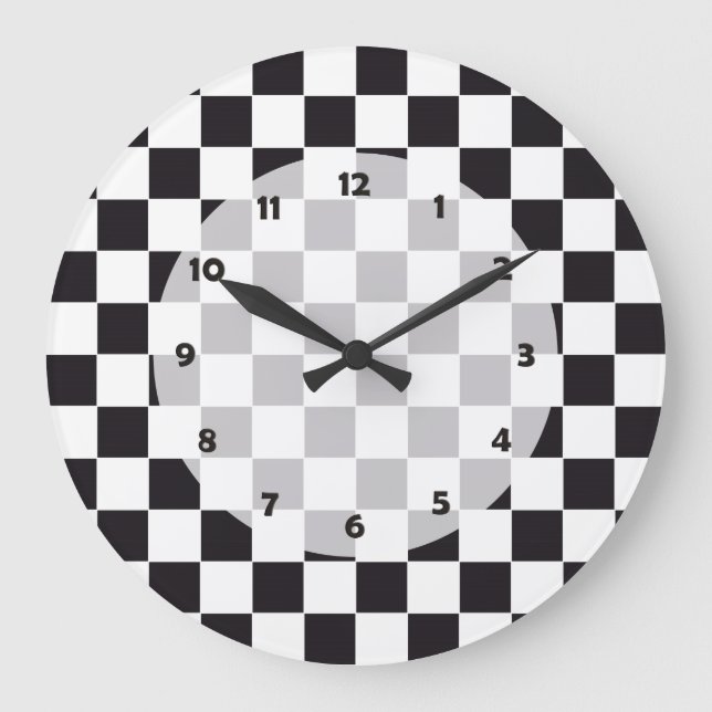 Reloj Redondo Grande Car Racing / Chess Pattern + your backgr. & text (Anverso)
