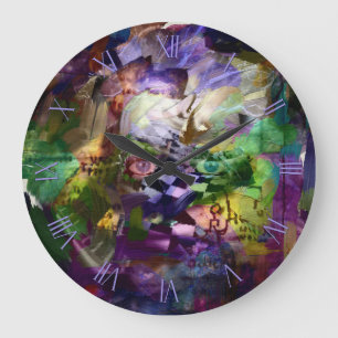 Reloj Redondo Grande Cara abstracta con símbolos