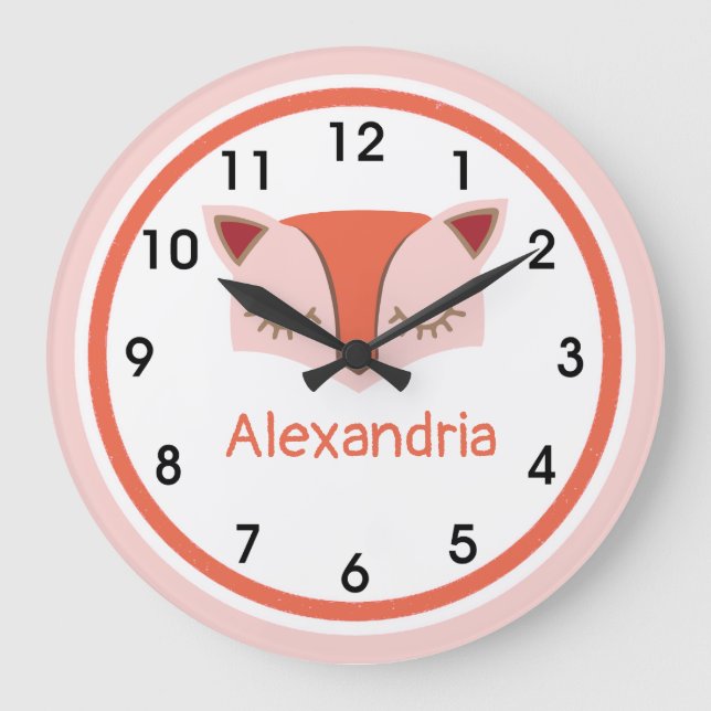 Reloj Redondo Grande Cara acrílica rosada y Naranja de Woodland Fox (Anverso)