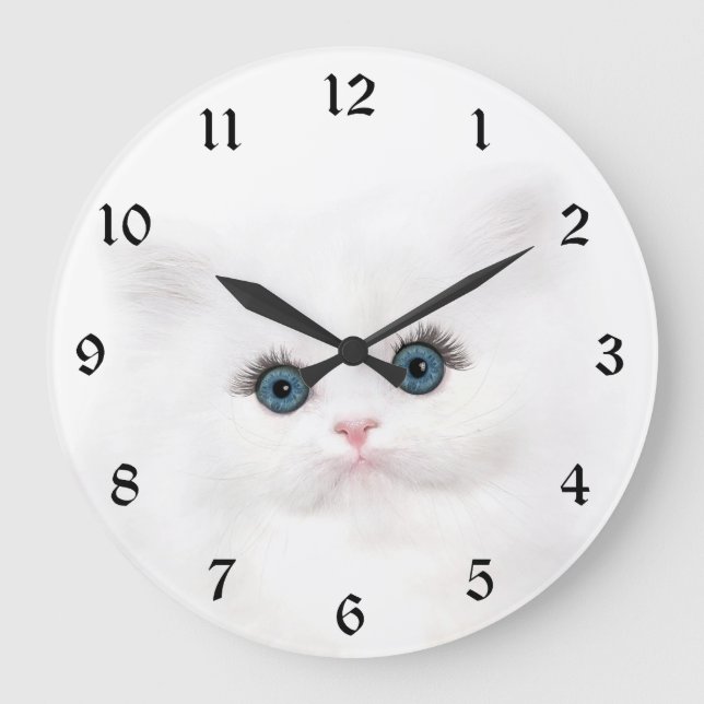 Reloj Redondo Grande Cara blanca de gatito (Anverso)