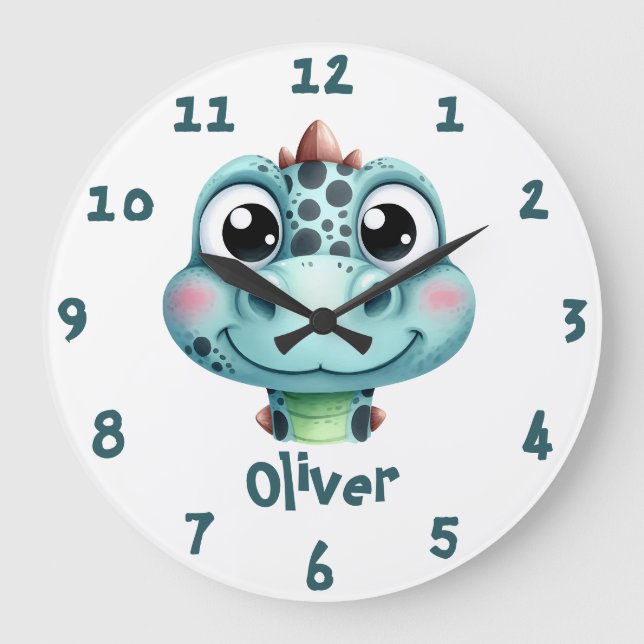 Reloj Redondo Grande Cara de Bebé Dino Adorable (Anverso)