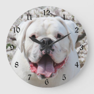 Reloj Redondo Grande Cara de bulldog blanco