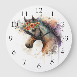 Reloj Redondo Grande Cara de caballo con flores