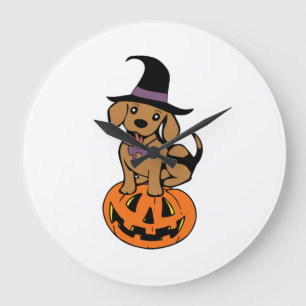 Reloj Redondo Grande cara de calabaza de Halloween de perro