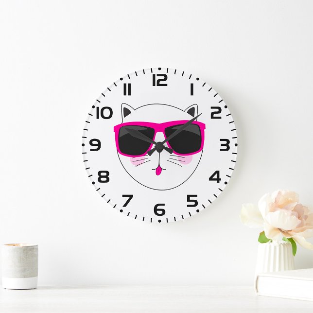 Reloj Redondo Grande Cara de gato de Guay con gafas de sol rosadas lind (Subido por el creador)