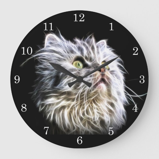 Reloj Redondo Grande Cara de gato persa de Fractalia (Anverso)
