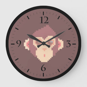 Reloj Redondo Grande Cara de mono pixelada linda