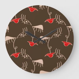 Reloj Redondo Grande Cara de mujer de una línea: patrón abstracto.