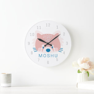 Reloj Redondo Grande Cara de Panda Rojo Habitación de Niños Guardería