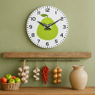 Reloj Redondo Grande Cara de pera difusa gruñona Personaje de fruta div
