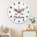 Reloj Redondo Grande Cara De Unicornio Con Nombre Personalizado De Eyel<br><div class="desc">Unicornio Cara Con Ojos Nombre Personalizado Reloj Grande. Personalice este diseño personalizado con su propio nombre o texto.</div>