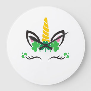 Reloj Redondo Grande Cara de unicornio del día de San Patricio duende i