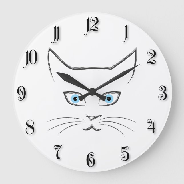 Reloj Redondo Grande Cara del gato (Anverso)