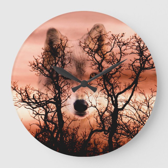 Reloj Redondo Grande Cara del lobo del alcohol (Anverso)