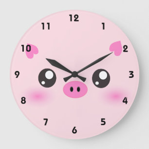 Reloj Redondo Grande Cara linda del cerdo - minimalism del kawaii