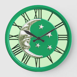Reloj Redondo Grande Cara modernista - verde jade y plateado