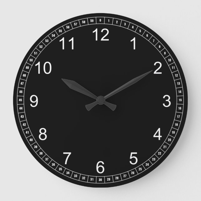 Reloj Redondo Grande Cara negra - Números blancos (Anverso)