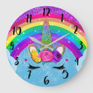 Reloj Redondo Grande Cara purpurinoso del cuerno del unicornio de la