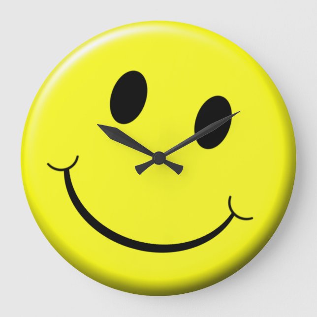 Reloj Redondo Grande Cara sonriente amarilla cara Emoji cara feliz (Anverso)