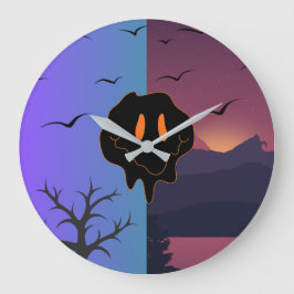 Reloj Redondo Grande Cara Sonriente Derretida Trippy Paisaje Día y Noch