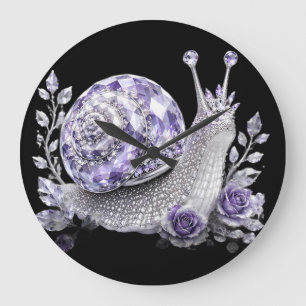 Reloj Redondo Grande Caracol de cristal morado plateado