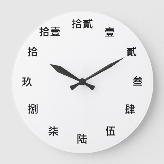 Reloj Redondo Grande Carácter numérico chino (fuente negra) (Anverso)