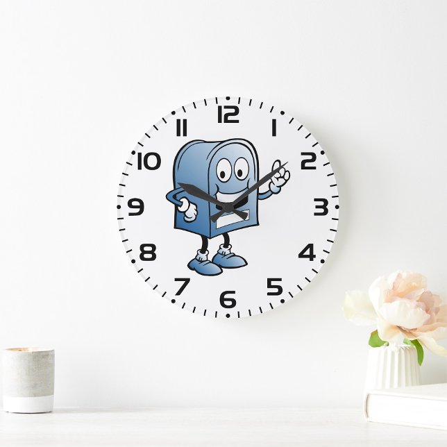 Reloj Redondo Grande Carácter postal azul feliz de mascota de buzón (Subido por el creador)