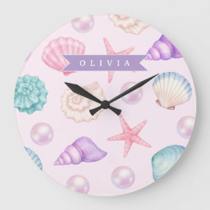 Reloj Redondo Grande Caramelo Personalizado de Concha de Mar Costera co