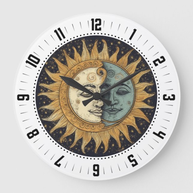 Reloj Redondo Grande Caras celestes de luna de sol (Anverso)