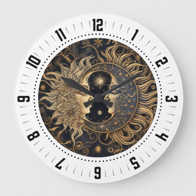 Reloj Redondo Grande Caras celestes de luna de sol (Anverso)