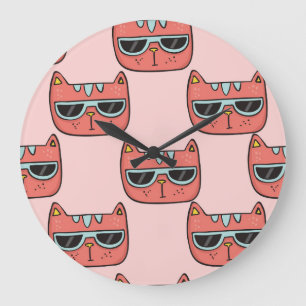 Reloj Redondo Grande Caras de gatitos, patrón sin costuras.