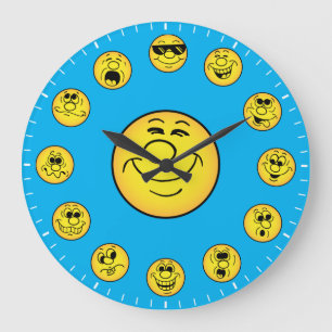 Reloj Redondo Grande Caras y expresiones divertidas en emojis amarillos