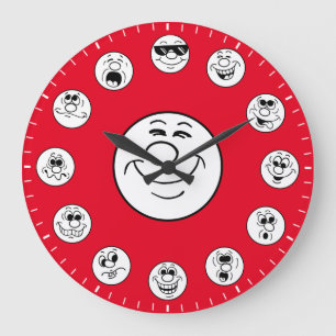 Reloj Redondo Grande Caras y expresiones divertidas en Emojis blancos