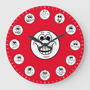 Reloj Redondo Grande Caras y expresiones divertidas en Emojis blancos
